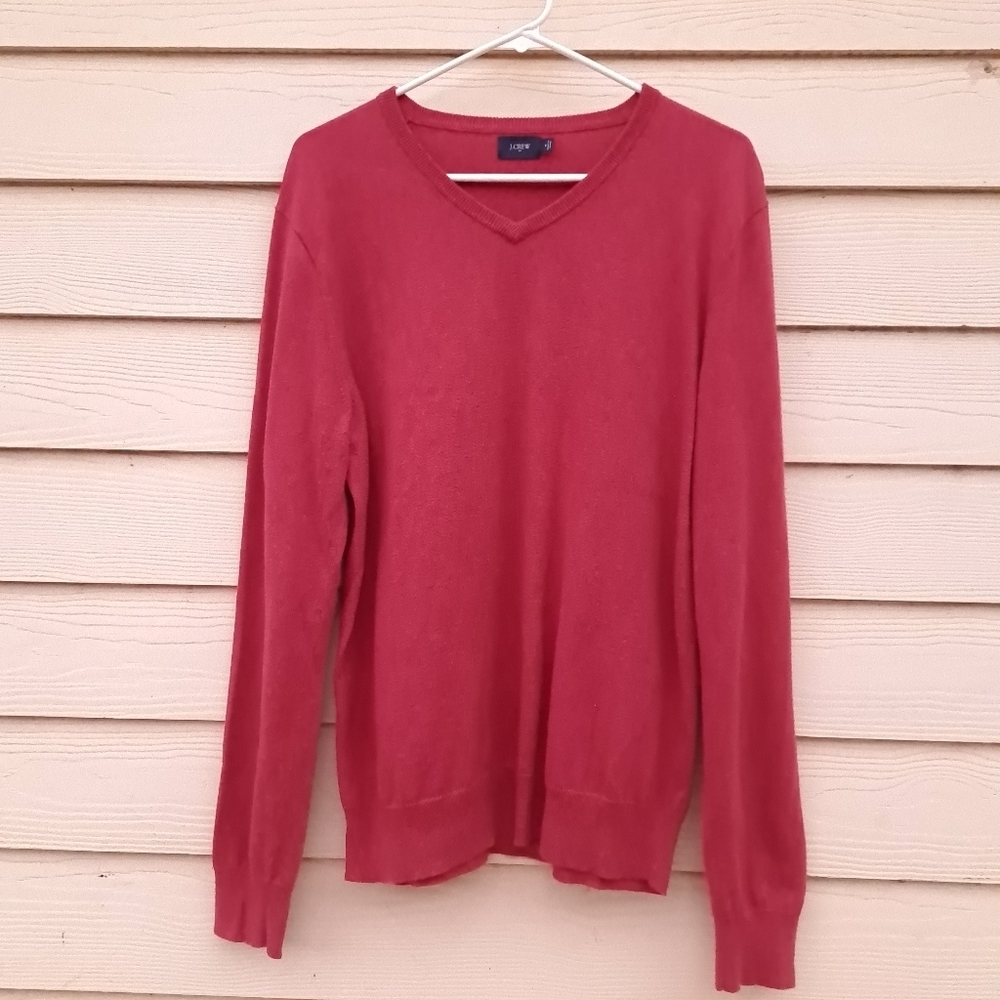 Men's J.Crew Red   V-Neck‎ Long Sleeve Sweater Size Medium